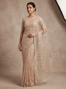 Luxe Pure Soft Net Saree with Beads Work for Festive Prep