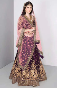 Luxe Purple Velvet Bridal Lehenga Choli - Heavy Gold Embroidery Festive Wear for Women