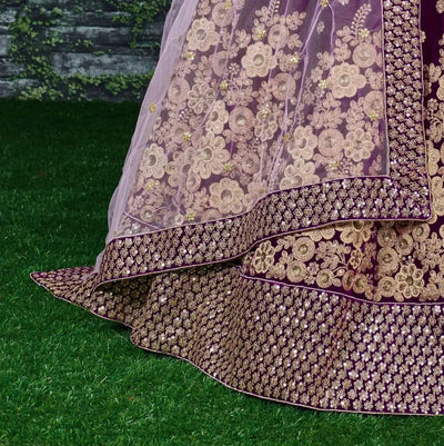 Luxe Purple Velvet Bridal Lehenga Choli - Heavy Gold Embroidery Festive Wear for Women