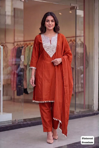 Luxe Rangoli Crush Silk Suit Set - Embroidered Party Wear for Women