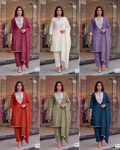 Luxe Rangoli Crush Silk Suit Set - Embroidered Party Wear for Women