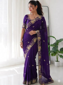 Luxe Rangoli Silk Saree - Heavy Festive Embroidery for Women