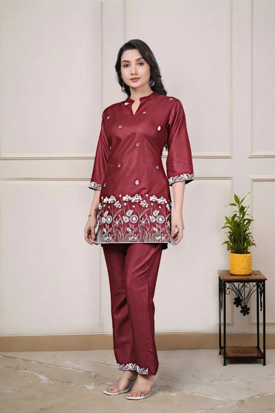 Luxe Rayon Co-Ord Set - Embroidered Festive Wear for Women