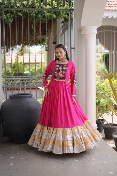 Luxe Rayon Gown - Traditional Kutchi Work for Women Wedding & Festive Wear