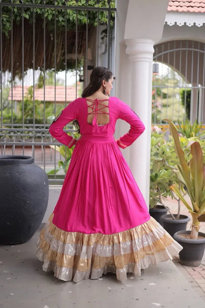 Luxe Rayon Gown - Traditional Kutchi Work for Women Wedding & Festive Wear