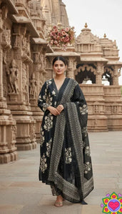 Luxe Rayon Printed Kurti Set - Elegant Mirror Work with Cotton Dupatta for Women