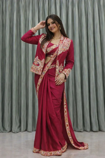 Luxe Ready-to-Wear Crepe Silk Saree - Effortless Elegance for Festive & Party Wear