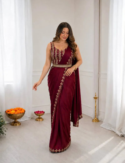 Luxe Ready to Wear Crepe Silk Saree with Designer Belt for Festive Celebrations