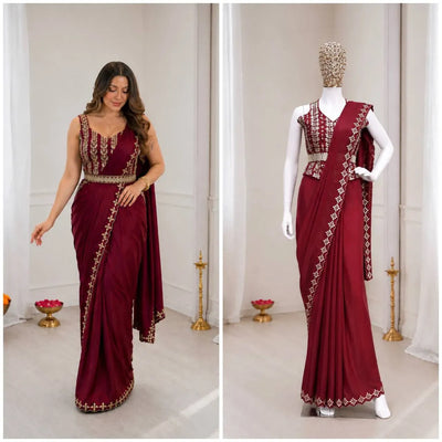Luxe Ready to Wear Crepe Silk Saree with Designer Belt for Festive Celebrations