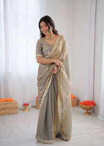 Luxe Ready-to-Wear Fendy Silk Saree - Elegant Lace & Sequin Blouse for Festive Glam