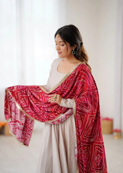 Luxe Roman Cotton Anarkali Gown - Designer Festive Wear with Dupatta for Women