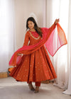 Luxe Roman Silk Anarkali Gown with Real Mirror Work - Elegant Festive Wear for Women