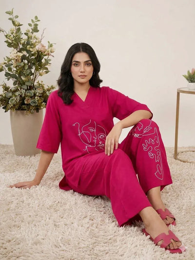 Luxe Roman Silk Co-Ord Set - Elegant Embroidery Festive Wear for Women