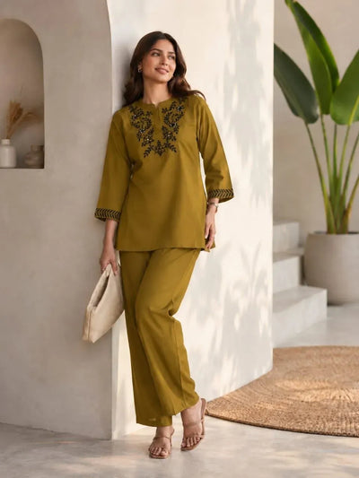 Luxe Roman Silk Co-ord Set - Elegant Embroidery Festive Wear