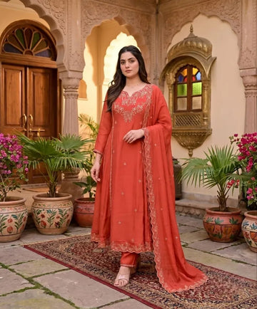 Luxe Roman Silk Kurta Set - Elegant Embroidered Festive Wear