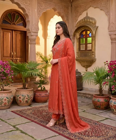 Luxe Roman Silk Kurta Set - Elegant Embroidered Festive Wear