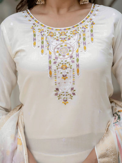 Luxe Roman Silk Kurti Set - Heavy Embroidery with Dupatta for Festive Wear