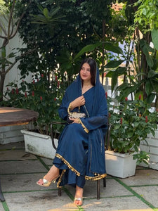 Luxe Roman Silk Suit with Dupatta - Heavy Rajwadi Lace Party Wear for Women