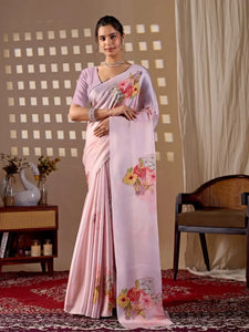 Luxe Satin Georgette Saree - Floral Digital Print for Women