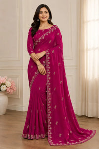 Luxe Satin Saree - Heavy Beads Work Party Wear for Women