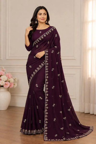 Luxe Satin Saree - Heavy Beads Work Party Wear for Women
