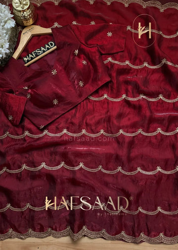 Luxe Satin Saree with Heavy Embroidery for Festive Wear