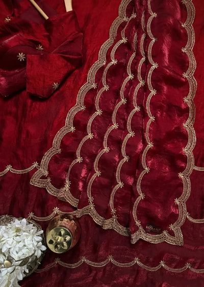 Luxe Satin Saree with Heavy Embroidery for Festive Wear