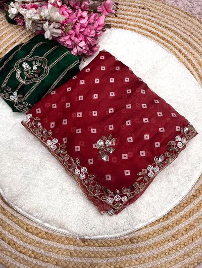 Luxe Satin Saree with Sequence Embroidery for Festive Wear