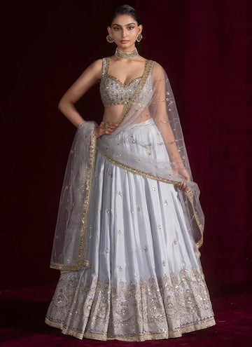Luxe Satin Silk Lehenga - Heavy Sequins & Zari Work Party Wear for Women