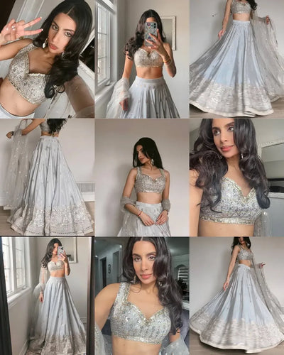 Luxe Satin Silk Lehenga - Heavy Sequins & Zari Work Party Wear for Women