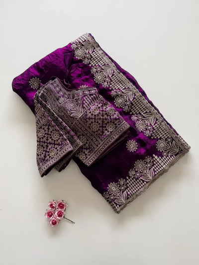 Luxe Satin Silk Saree - Designer Embroidery Zari Work for Wedding Season