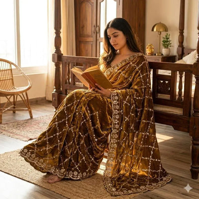 Luxe Satin Silk Saree with Cut Dana Handwork for Festive Wear