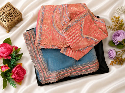 Luxe Satin Silk Saree with Heavy Embroidered Blouse - Elegant Festive Wear