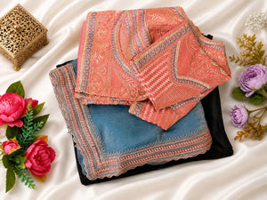 Luxe Satin Silk Saree with Heavy Embroidered Blouse - Elegant Festive Wear
