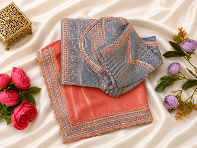 Luxe Satin Silk Saree with Heavy Embroidered Blouse - Elegant Festive Wear