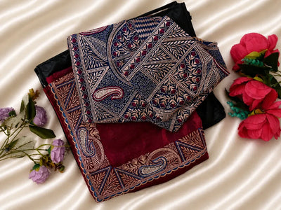 Luxe Satin Silk Saree with Heavy Jharkhand Embroidery & Designer Blouse - Festive Wear for Women