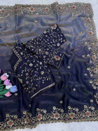 Luxe Shaded Satin Saree - Heavy Sequin & Diamond Work Festive Wear for Women