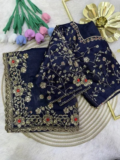 Luxe Shaded Satin Saree - Heavy Sequin & Diamond Work Festive Wear for Women