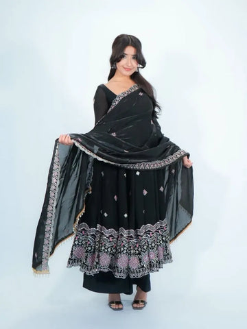 Luxe Silk Anarkali Suit - Elegant Festive Wear with Dupatta
