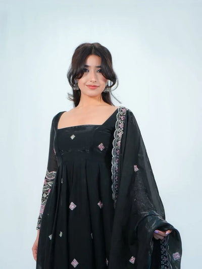 Luxe Silk Anarkali Suit - Elegant Festive Wear with Dupatta