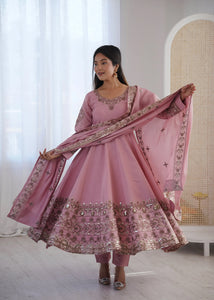 Luxe Silk Anarkali Suit Set with Heavy Embroidery - Festive Wear for Women