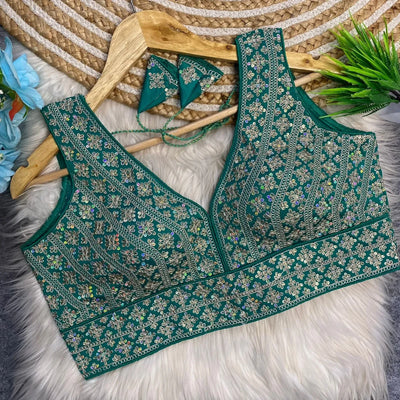 Luxe Silk Embroidered Blouse with Sequence Work for Festive Plus Size Women
