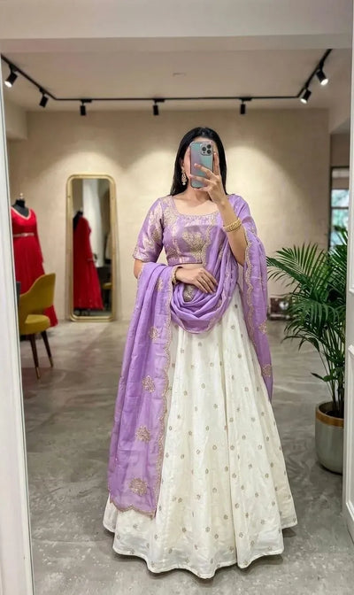 Luxe Silk Lehenga - Floral Embroidery Festive Wear for Women