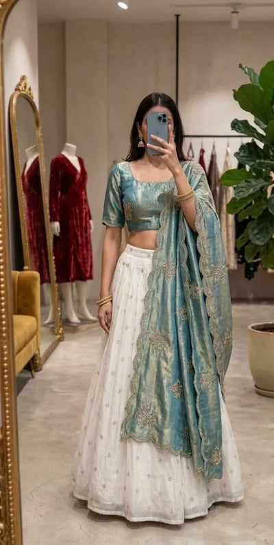 Luxe Silk Lehenga - Floral Embroidery Festive Wear for Women