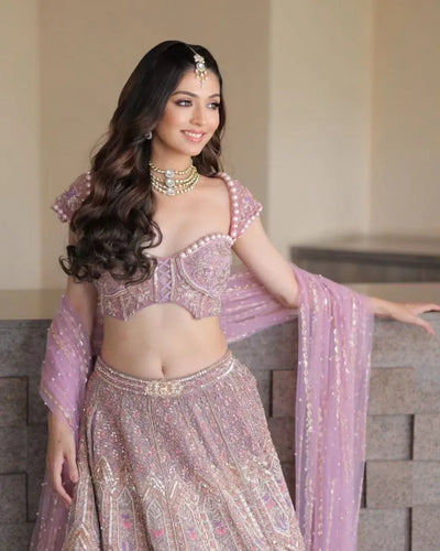 Luxe Silk Lehenga with Heavy Pearl Embroidery for Weddings