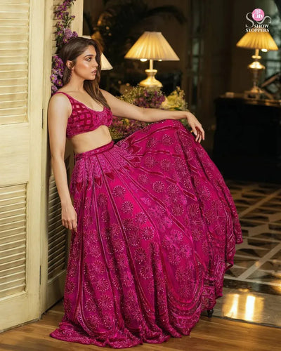 Luxe Silk Lehenga with Heavy Velvet Blouse - Festive Wear for Women