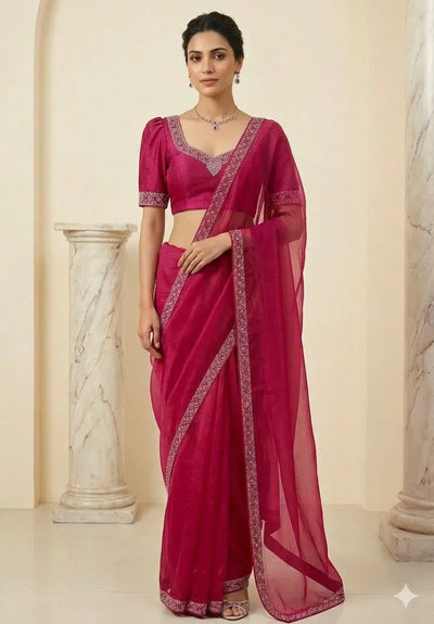 Luxe Silk Saree with Zarkan Diamond Work for Festive Wear