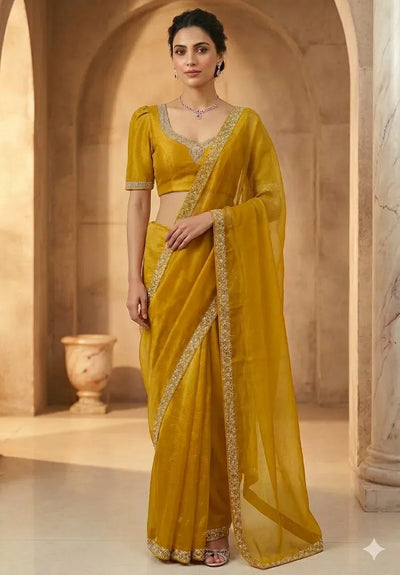 Luxe Silk Saree with Zarkan Diamond Work for Festive Wear