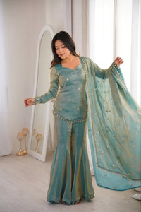 Luxe Silk Sharara Suit - Heavy Embroidery Sequence Work Festive Collection for Women