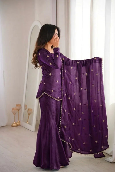 Luxe Silk Sharara Suit - Heavy Embroidery Sequence Work Festive Collection for Women